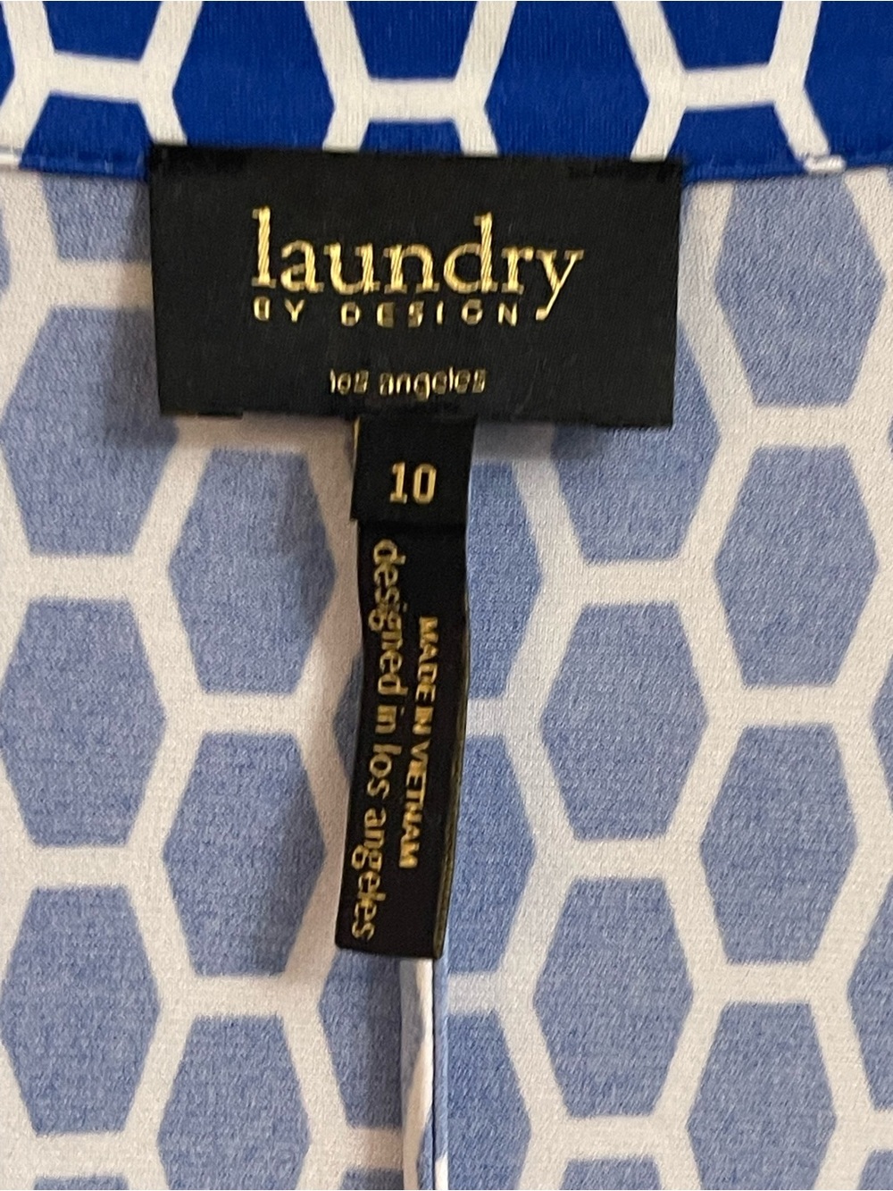 Laundry by Design Honeycomb Blue & White 3/4 Sleeve Wrap Midi Dress Size 10 - Picture 3 of 9